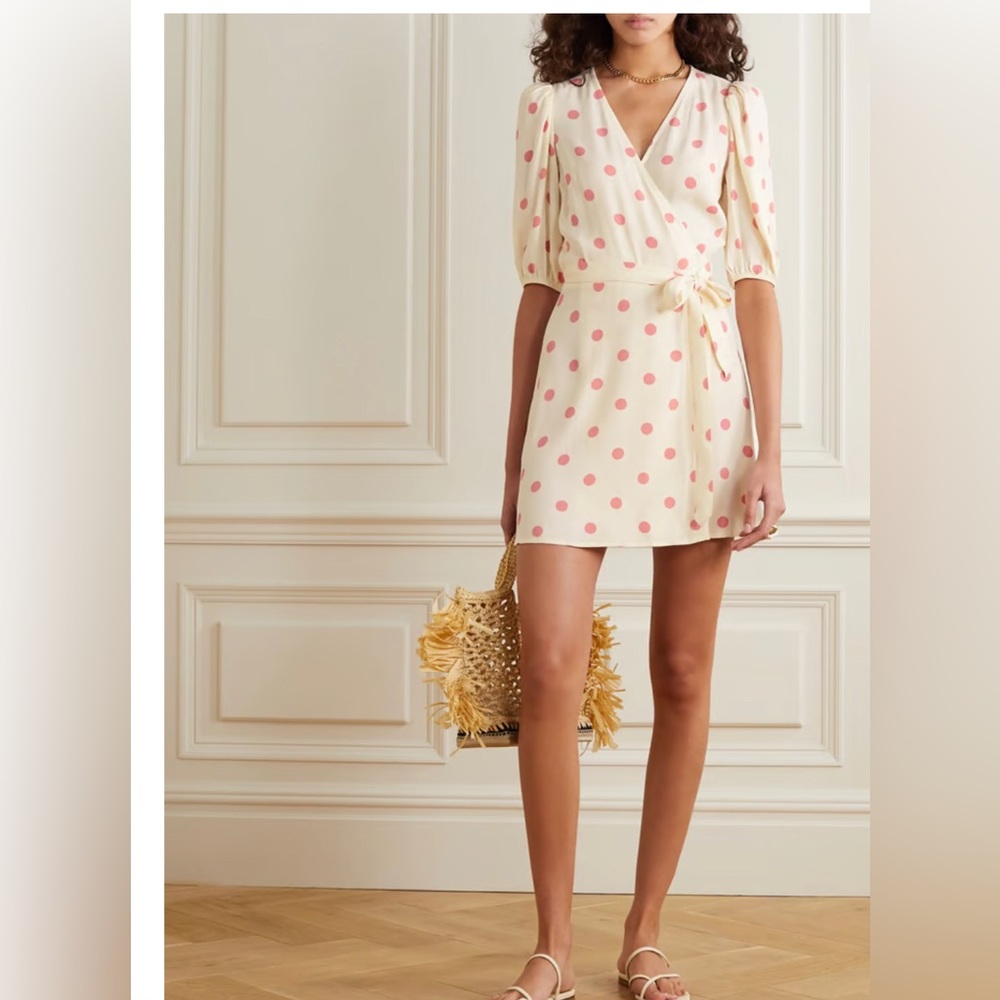 Reformation polka dot wrap mini dress